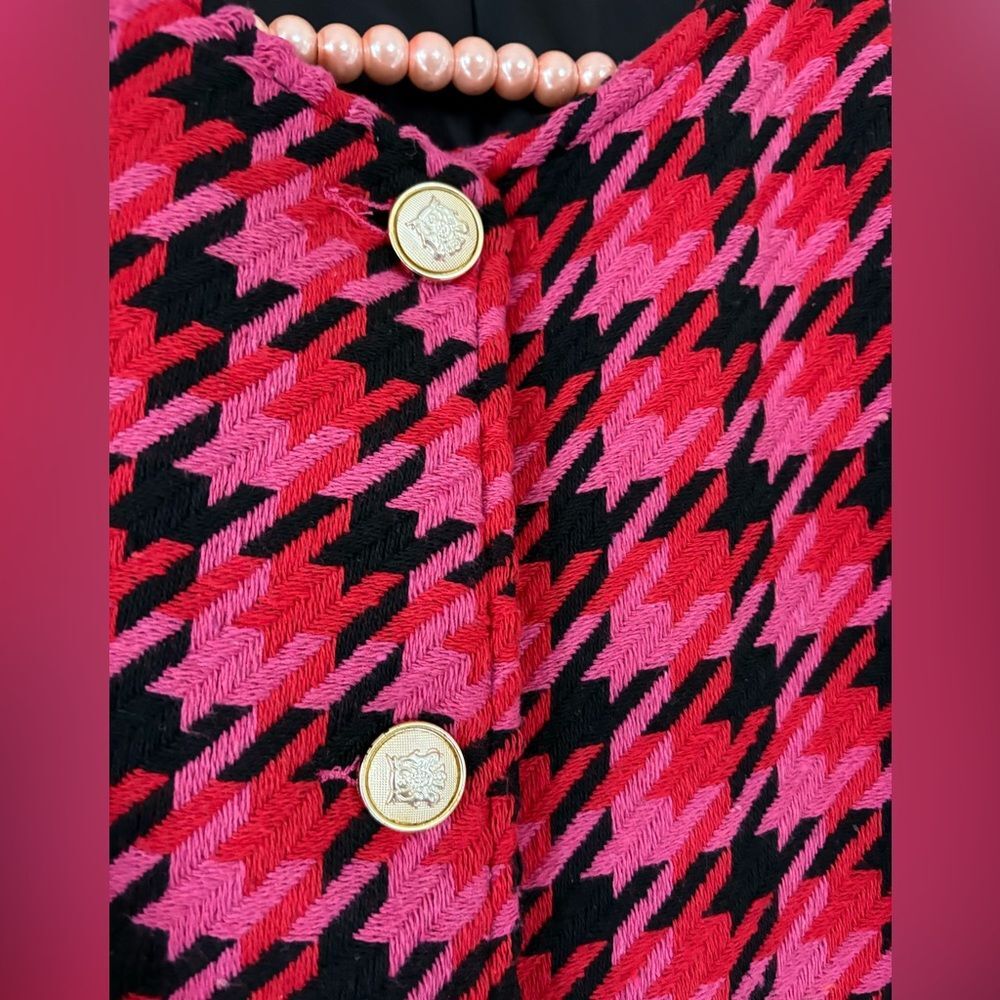SHEIN Pink Black Houndstooth Blazer Lady Jacket Size S/M - Picture 12 of 16